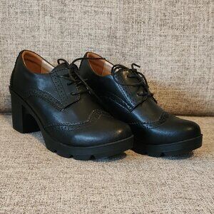 Black Lace Up Mary Jane Low Heel Ankle Booties NWOT